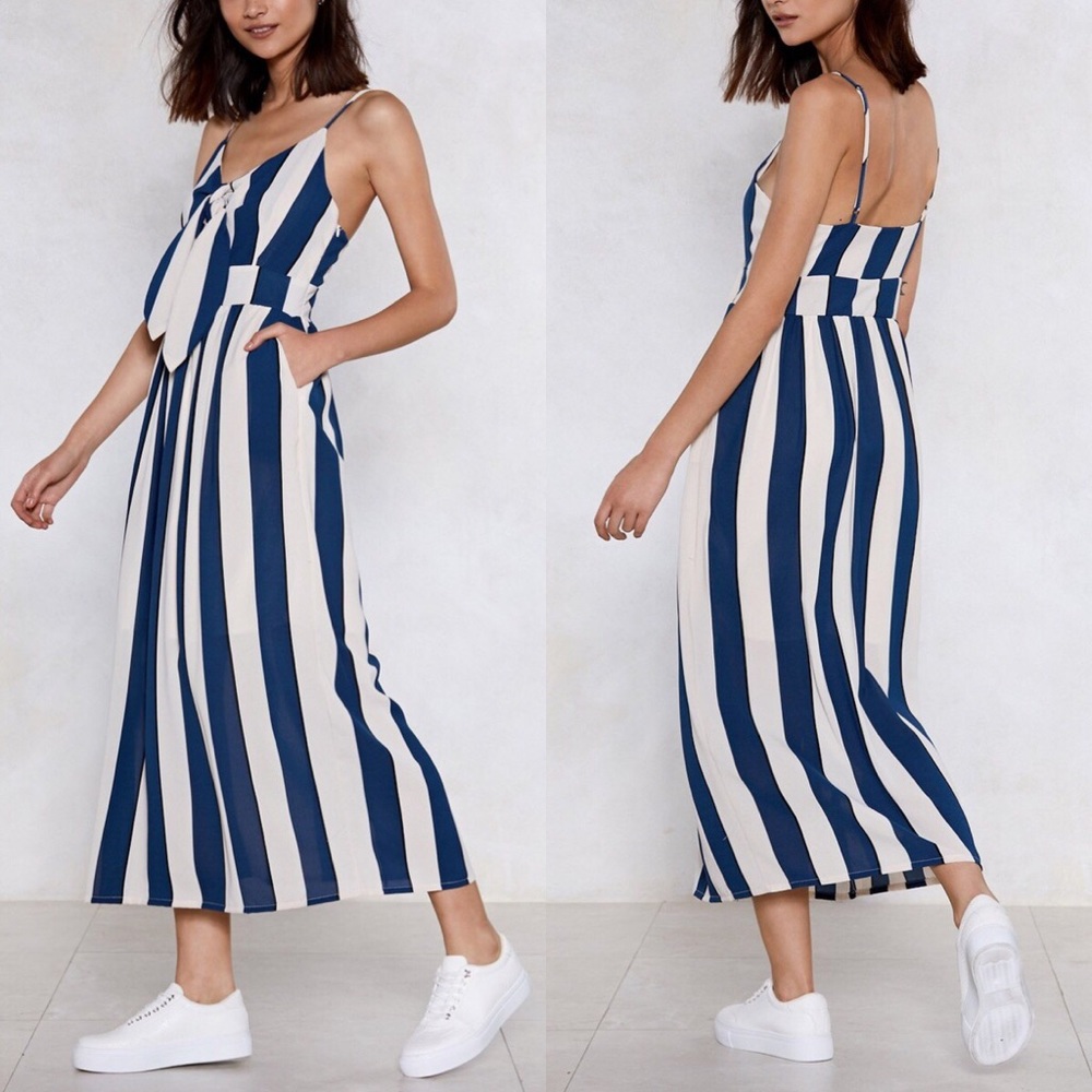 Striped Maxi dress with front tie